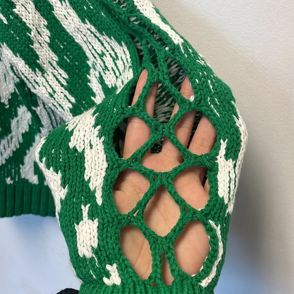 Anthropologie Green & White Openwork Geometric Cardigan - Picture 6 of 6